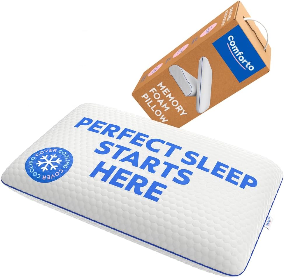 Classic Memory Foam Pillow – Classic Size Cooling Cervical Neck Pillow – Firm Support for Side, Back Sleepers, Pain Relief Pillow for Snoring – Shoulder Tension Bed Sleeping