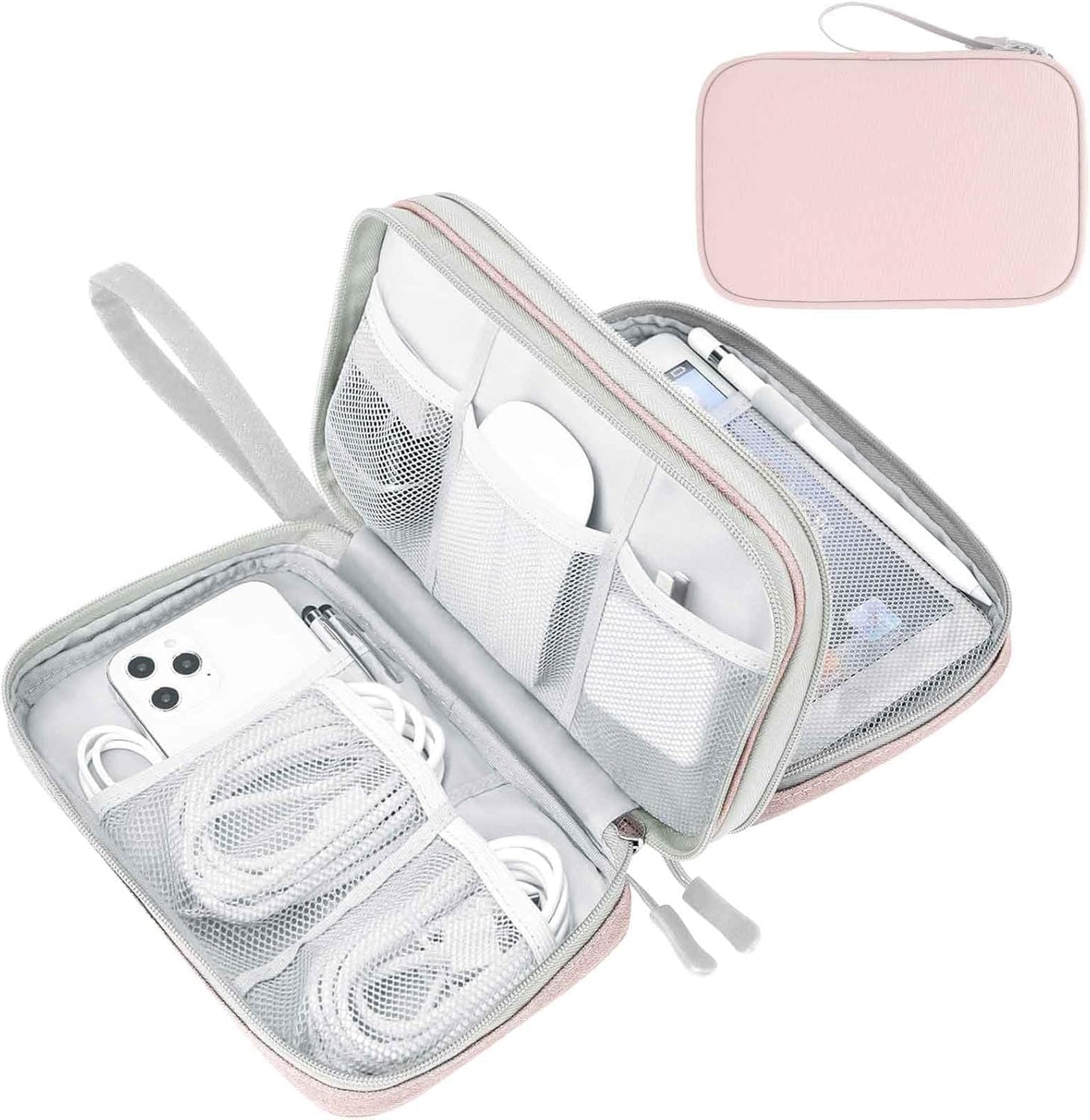 FYY Electronic Organizer, Large Travel Cable Organizer Bag Pouch Electronic Accessories Carry Case Portable Waterproof Double Layers All-in-One Storage Bag for Cable, Cord, Charger, Phone, Light Pink