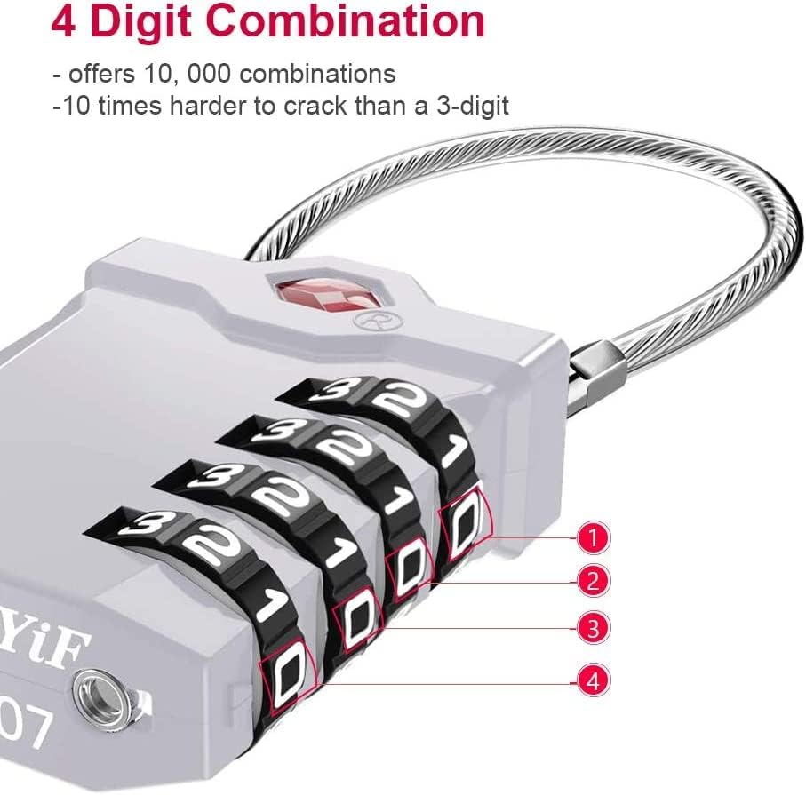 ZHEGE TSA Luggage Locks, Travel Locks for Suitcase with Inspection Open Alert, TSA Locks for Luggage 4 Digit for Backpack, Baggage, White Number Padlock for Locker (2 Pack, Silver)