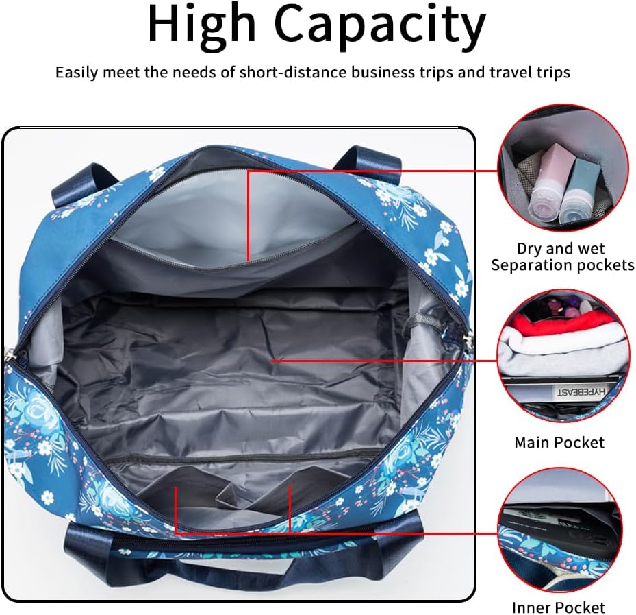 Large Capacity Foldable Travel Bag Expandable Portable Carry on Bag Dry&Wet Separation Sports Duffel Bags