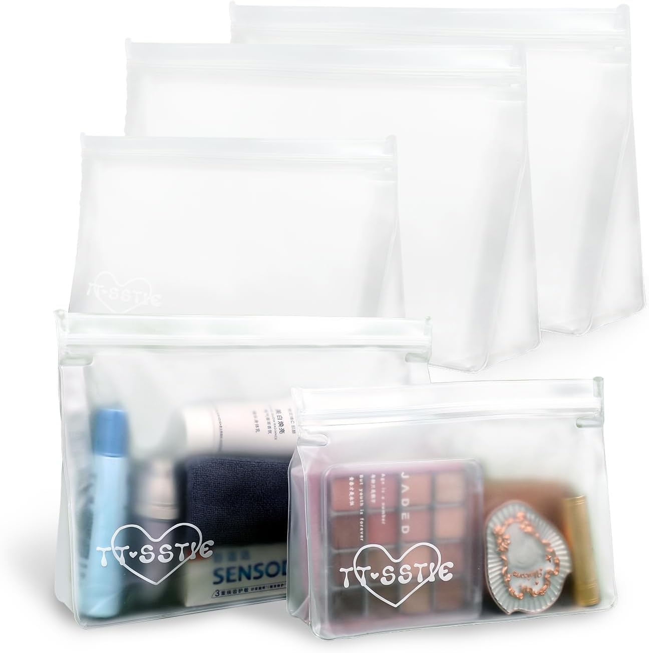 5 Pack Clear Toiletry bags, TSA Approved Quart Size Zipper Bags, PEVA Material Leakproof Travel Makeup Cosmetic Bags, Carry on Airport Airline Compliant Bags for Wome&Men