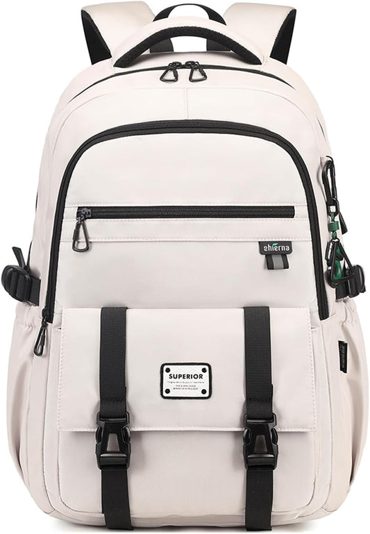 Lanola College Backpack Casual Daypacks for Men, Women & Students, Perfect Daily Backpack for School, Work, and Travel, Fits 17.3 Inch Laptop (Beige)