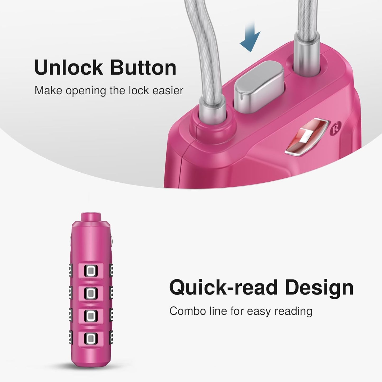 Puroma 2 Pack TSA Approved Luggage Locks, 4 Digit Combination Travel Locks Resettable Code Lock with Zinc Alloy Body for Suitcase, Toolbox, Backpack, Bag, Gym Locker (Red-Violet)