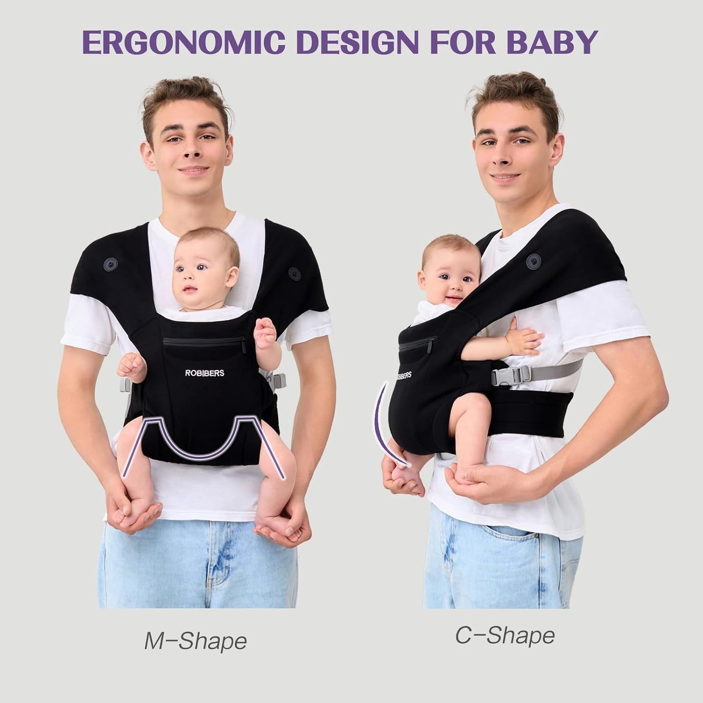 Baby Carrier Newborn to Toddler - Wrap Baby Carrier for 7-50 lbs, M-Shaped Sitting Posture, Toddler Carrier with Soft Fabrics for Front and Back Carrying, Black
