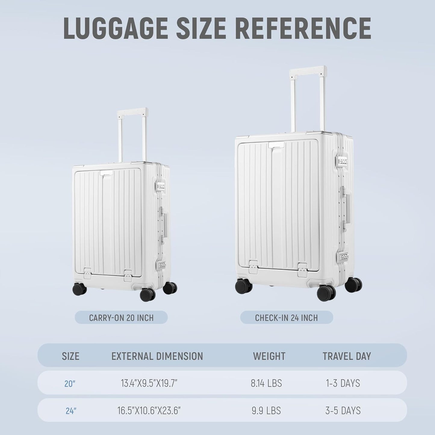 UrbanExplorer 24 Inch Check-In Aluminum Frame Luggage, ABS+PC Hard Shell Suitcases with Spinner Wheels TSA Approved Checked Luggage, Zipperless Suitcases with Cup Holder, White