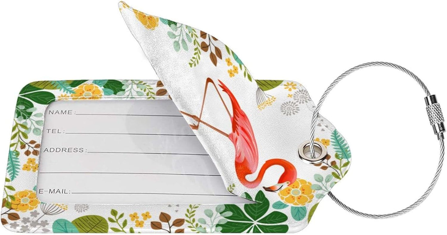 2 Pack Luggage Tag for Suitcase, Cute Unique Leather Suitcase Tags Identifiers with Privacy Name Address Labels & Durable Steel Loop for Women Men Travel