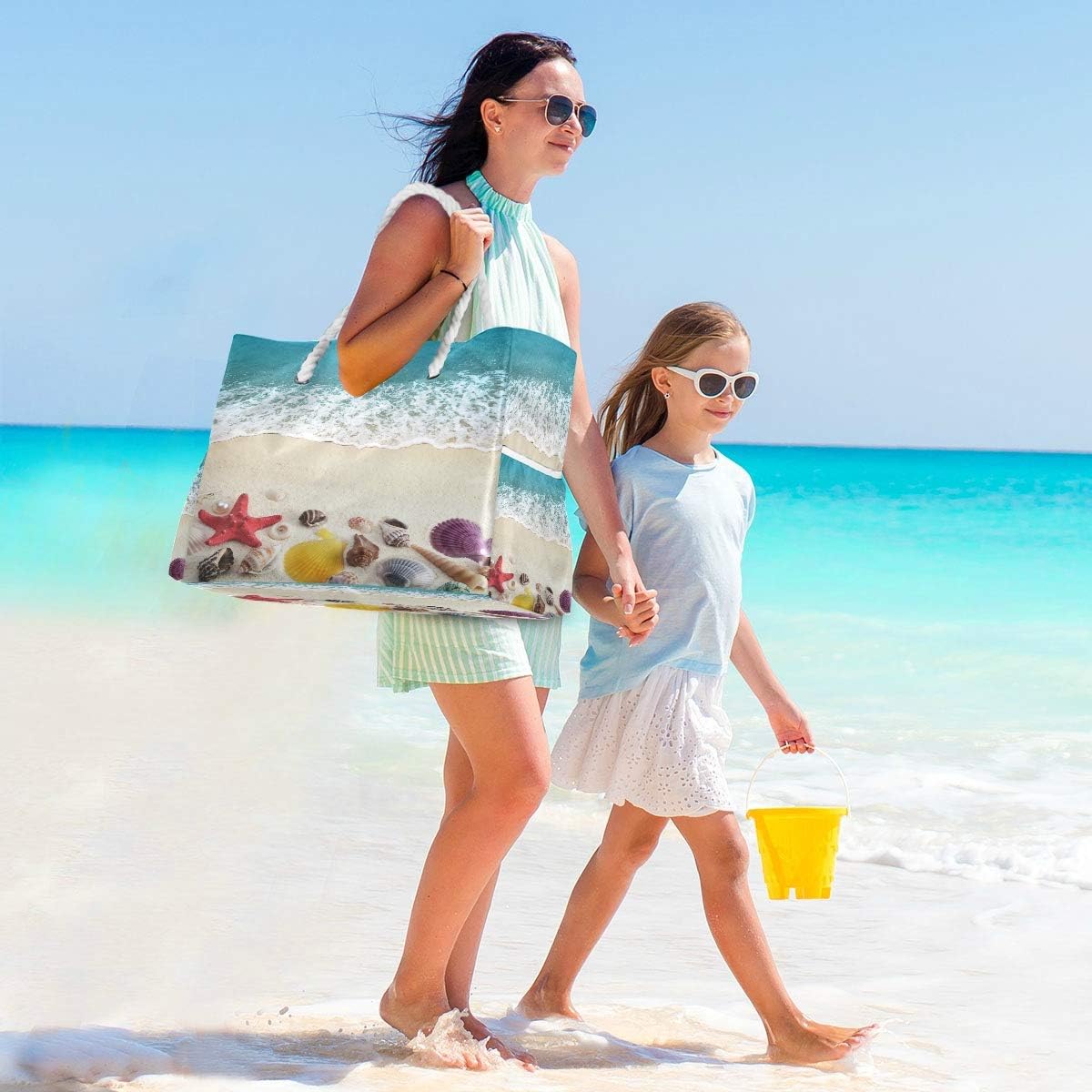 senya Large Beach Bags Totes Canvas Tote Shoulder Bag Soft Wave Water Resistant Bags for Gym Travel Daily Ocean