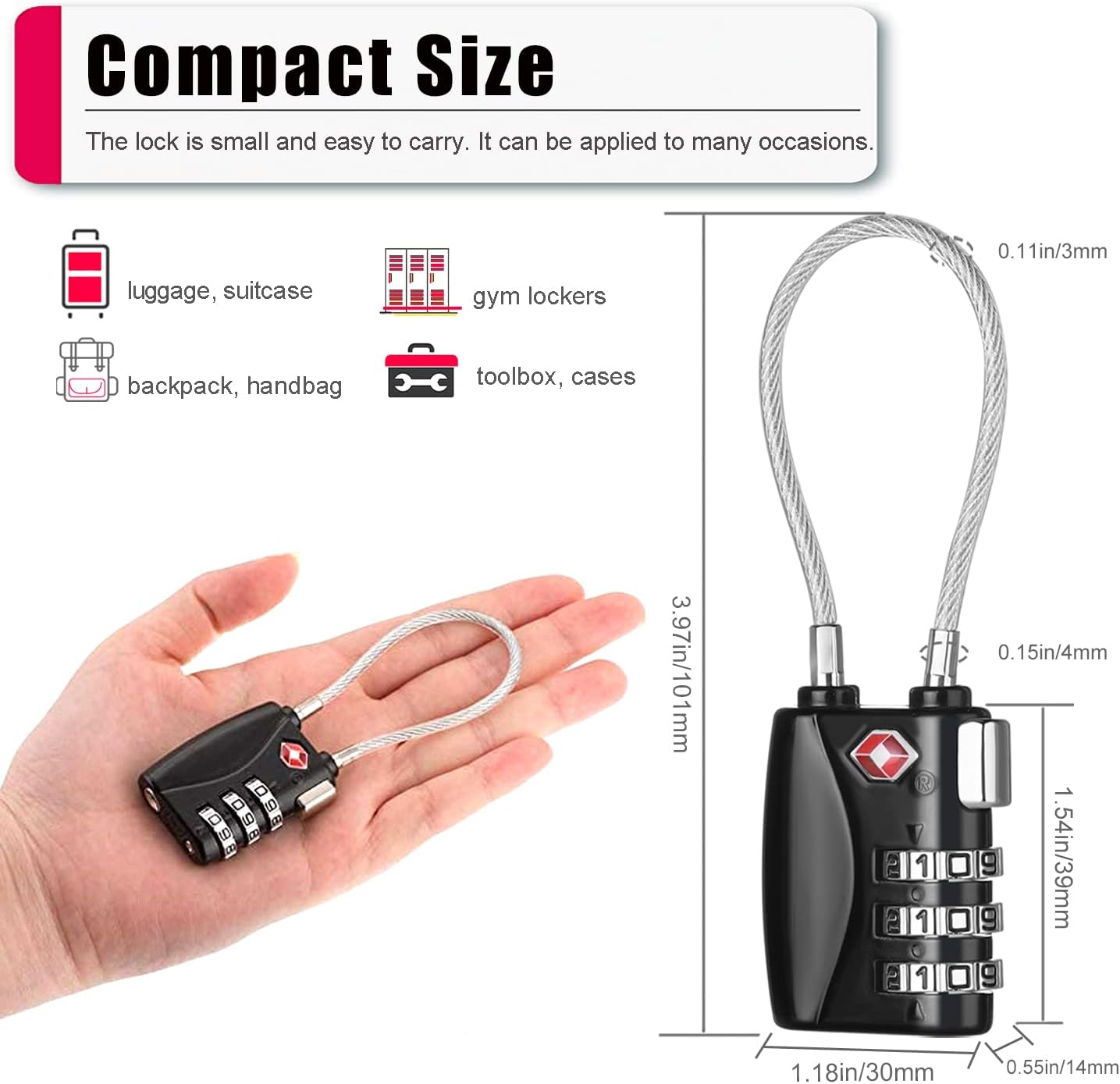 ZHEGE TSA Luggage Locks 4 Pack Travel Padlocks for Suitcase, Baggage, Backpack, Pistol Case (Black)