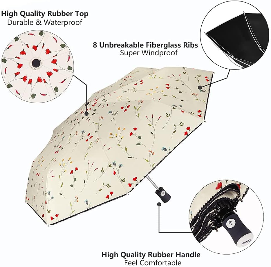 Cuby UV Sun Umbrella Compact Folding Umbrella lightweight Portable Manual Travel Umbrella for Rainproof & 99% UV Protection with Black Anti-UV Coating