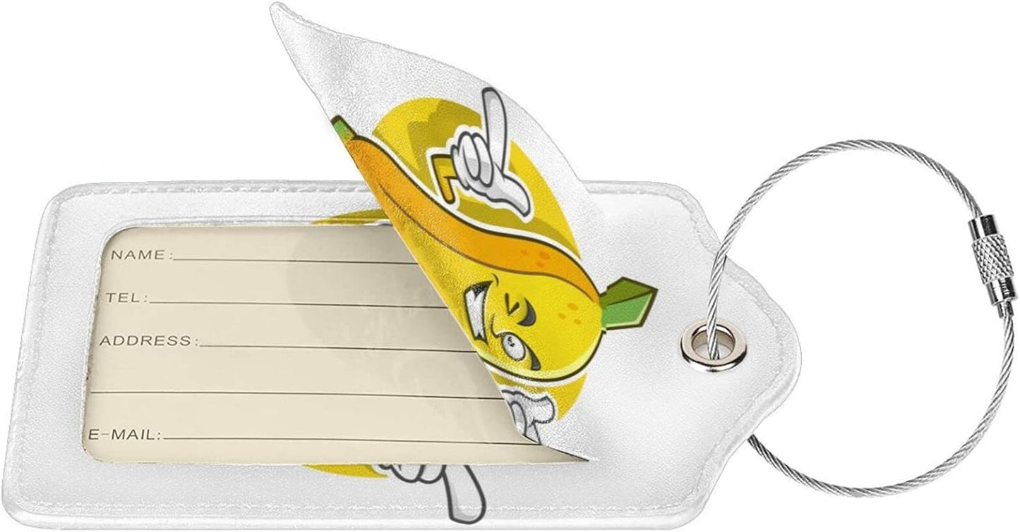 2 Packs Cute Banana Pattern Leather Luggage Tags Novelty Funny Cartoon Suitcase Labels Bag Tag Name ID Labels with Privacy Cover for Teen Kids Adult White Background