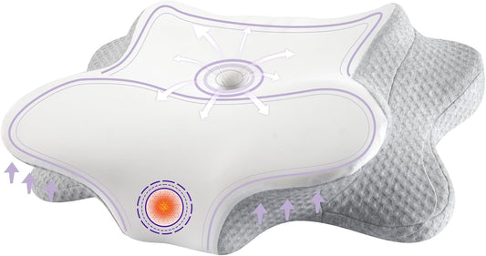 Cervical Neck Pillow for Neck Pain Relief - Ergonomic Memory Foam Pillow for Sleeping, Side, Back & Stomach Sleepers, Orthopedic Contour Pillow with Breathable Cover (Grey White)