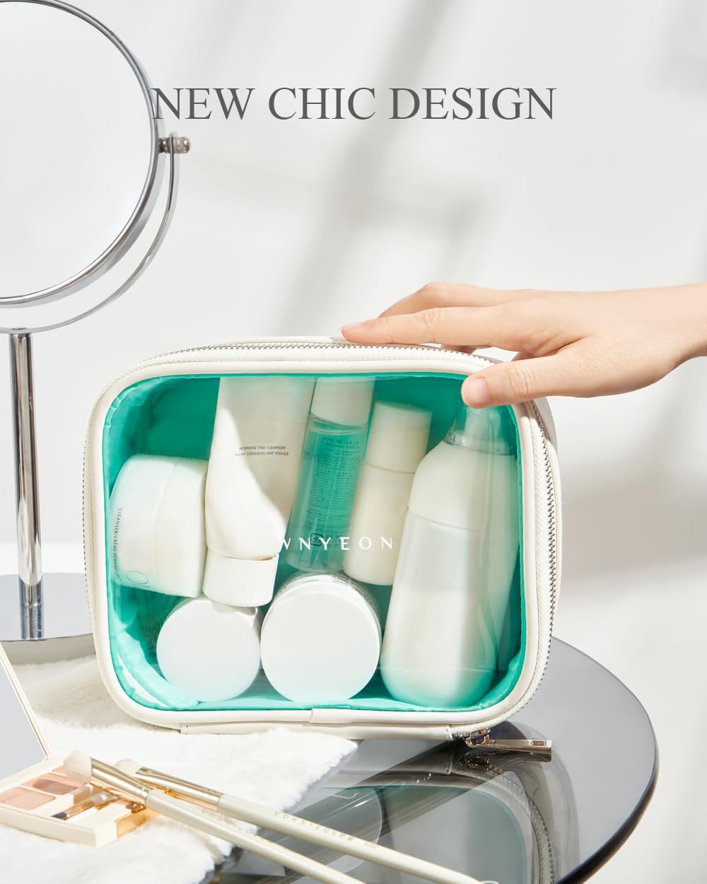 ROWNYEON Clear Makeup Case Toiletry Bag Multipurpose Travel Makeup Train Case Portable Cosmetic Organizer Transparent Storage Bag