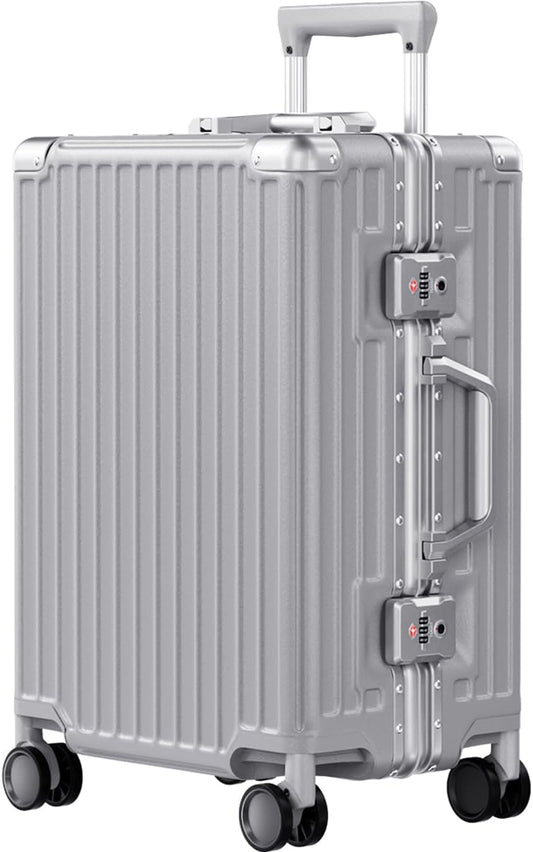 AnyZip Carry On Luggage PC+ABS Aluminum Frame Zipperless Luggage Hard Shell Suitcase with TSA Lock Double Spinner Wheels 20 Inch Silver