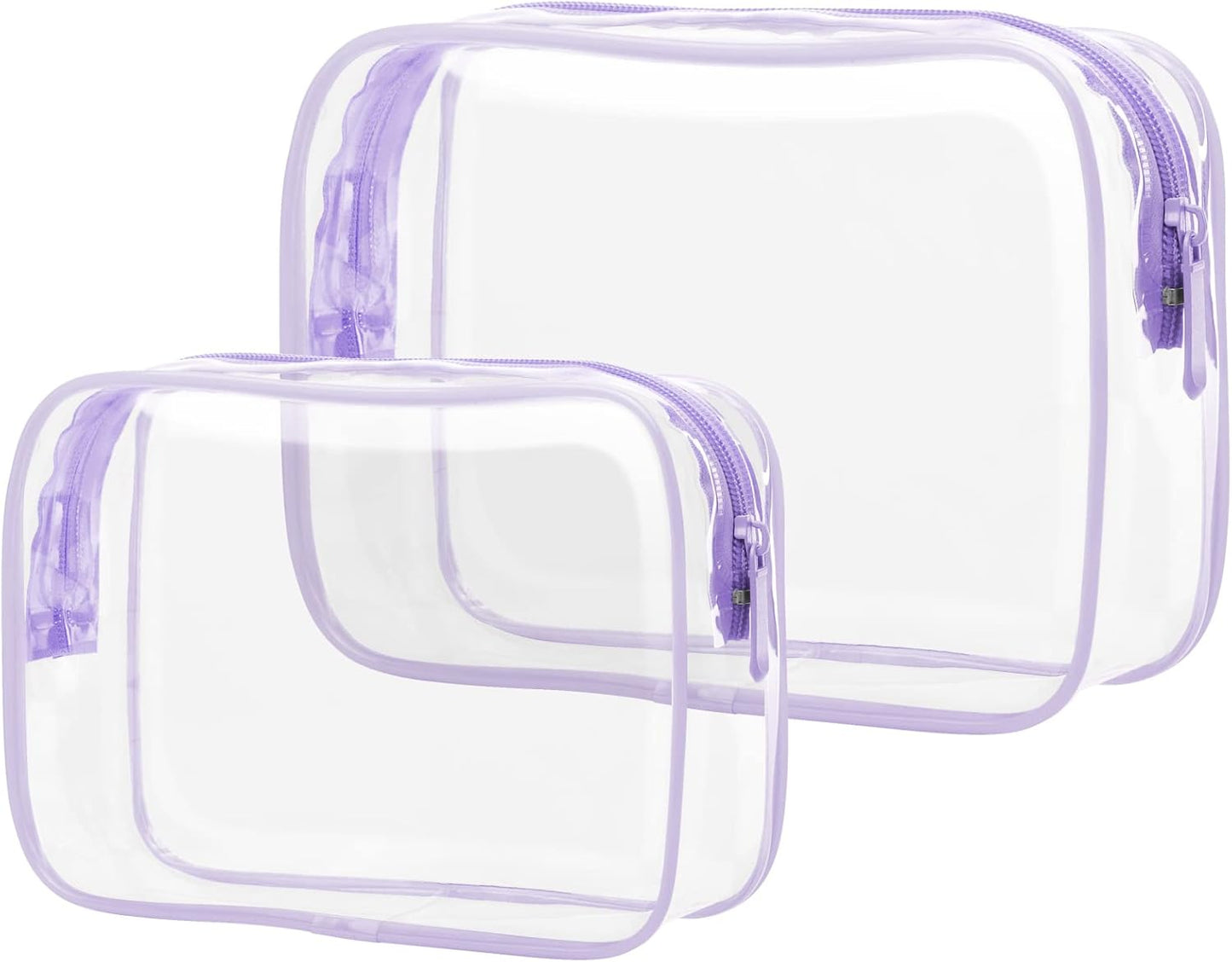 PACKISM Clear Makeup Bags - 2 Pack TSA Approved Toiletry Bags in 2 Size Clear Travels Bags for Toiletries, Cosmetic Bags Airport Carry on Compliant Bag, Light Purple
