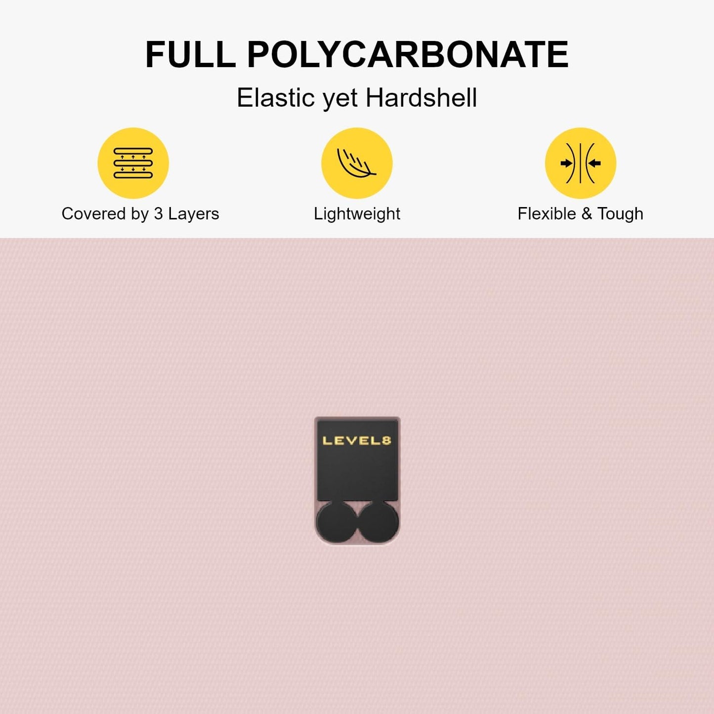 LEVEL8 Pink Suitcase with Spinner Wheels, Carry on Luggage Airline Approved, Suitcase for women Men, Lightweight Luminous Textured, Tsa Lock, 20 Inch