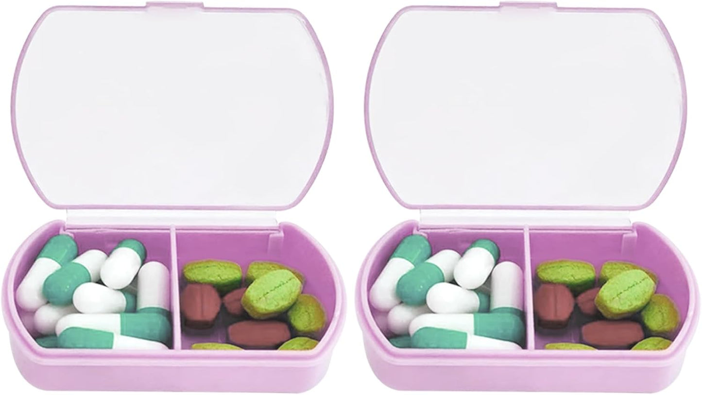 2PCS Small Pill Case Travel Pill Box Cute Pill Organizer for Purse Portable Daily Medicine Organizer 2 Compartment Pill Holder for Vitamins, Fish Oil, Supplements