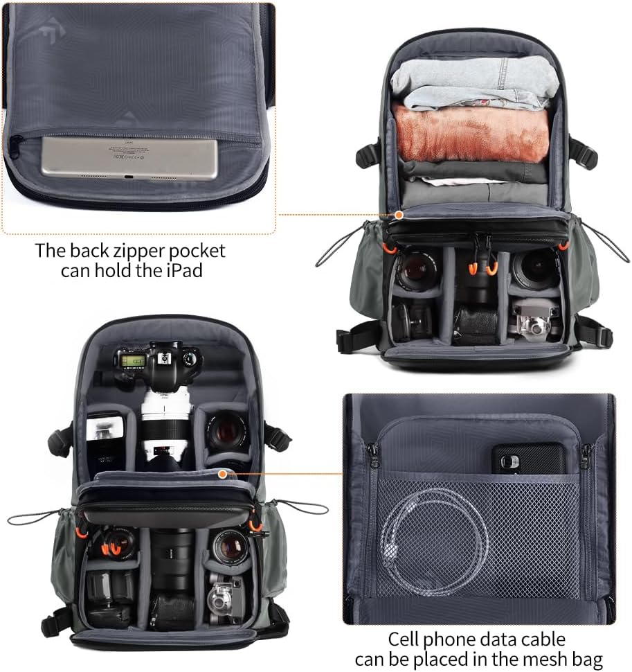 K&F Concept Camera Bag EVA Waterproof 2 in 1Camera Backpack Shoulder Bag 32L Large Capacity with Rain Cover Storage for 15.6" Laptop for Photography