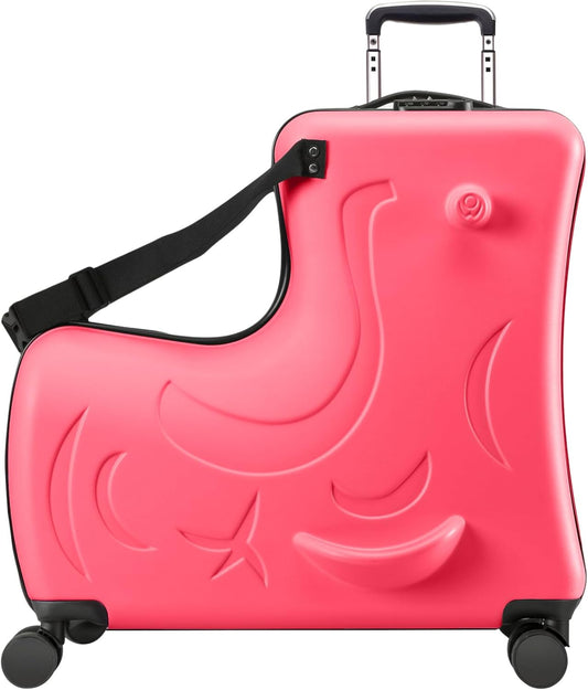 Travel Gear: Premium Toddler Ride-On Luggage with Ergonomic Handle & Secure Harness System, Carry on 21Inch, Red