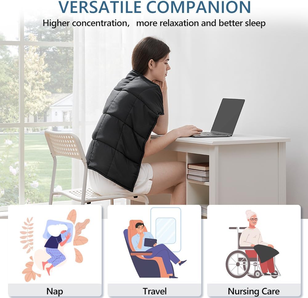 L'AGRATY Weighted Lap Blanket 7lb: Small Weighted Blankets for Adults Portable Travel - Cooling Pad Blanket for Relaxation Sleeping - Cozy Lap Washable All-Season(29" x 24")