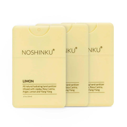 Noshinku - Refillable Hand Sanitizer Limon 3-Pack, Travel Size Spray with Hydrating Botanical Oils, Natural Ingredients, All Natural Fragrances, Sugarcane Derived Alcohol, No Parabens, No Dyes
