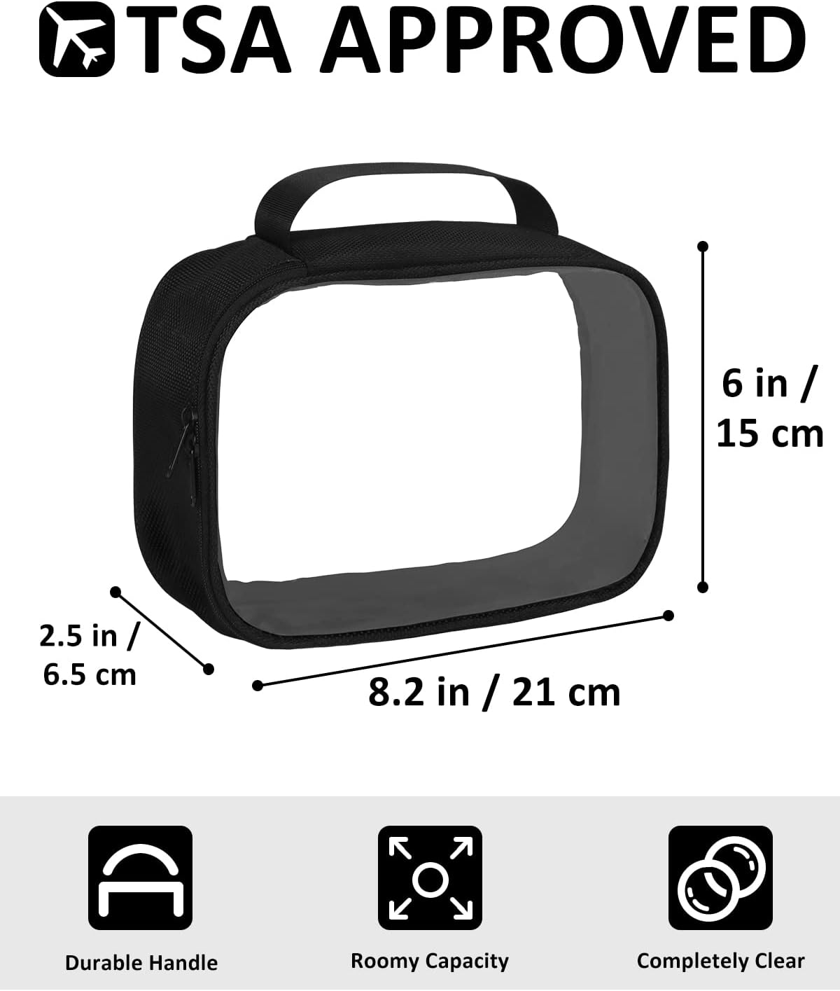 Moyad TSA Approved Clear Toiletry Bag with Handle, 3 Pack Quart Size 3-1-1 Liquids Pouch for Travel, Transparent Makeup & Cosmetic Organizer for Women Men, Black