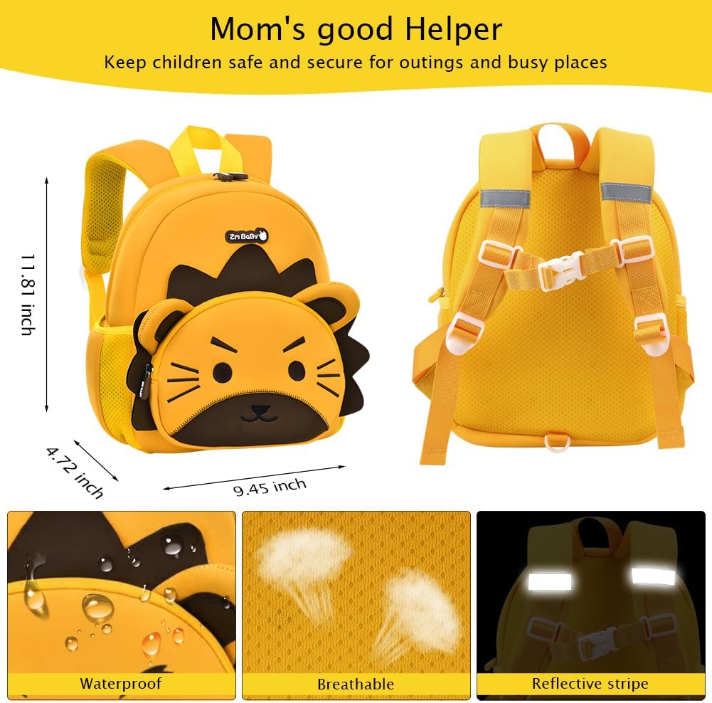 Padgene Toddler Backpacks Kids Preschool Backpack Waterproof Neoprene Animal Schoolbag Lunch backpack 3D Cartoon Mini Travel Bag for Boys Girls Ages 3-5