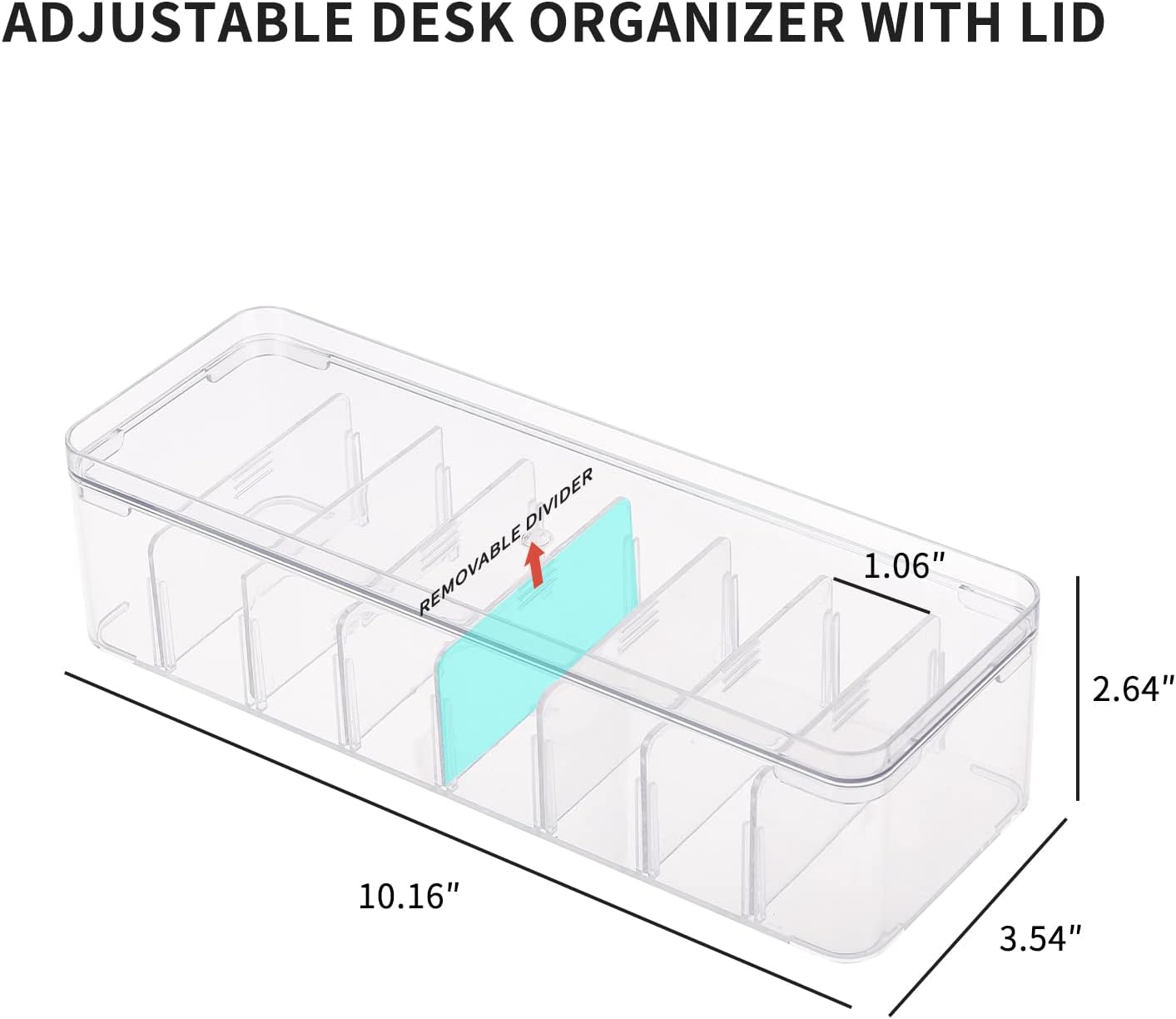 Yesesion Clear Plastic Cable Organizer Box with Adjustment Compartments, Desk Accessories Storage Case with Lid and 10 Wire Ties for Drawer, Office, Art Supply, Electronic Management