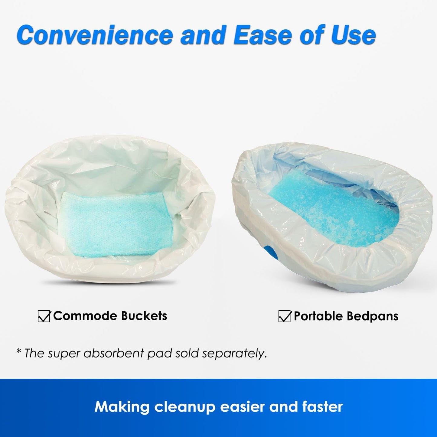 100 Count Enlarged Bedside Commode Liners for Commode Chairs, Bed Pans, and Portable Toilets, Pre-Separated, Leakproof, Sturdy, Disposable, for Adults, Seniors, Medical Care, and Camping