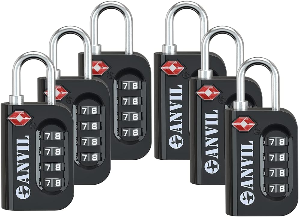 ANVIL TSA Approved Luggage Lock - 4 Digit Combination, 10,000 Combinations, Easy-Read Password Window, Travel Lock for Suitcases, Backpacks, Gym & Student Lockers, Baggage