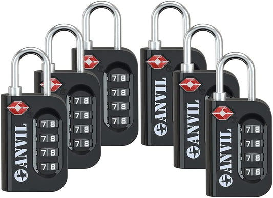 ANVIL TSA Approved Luggage Lock - 4 Digit Combination, 10,000 Combinations, Easy-Read Password Window, Travel Lock for Suitcases, Backpacks, Gym & Student Lockers, Baggage