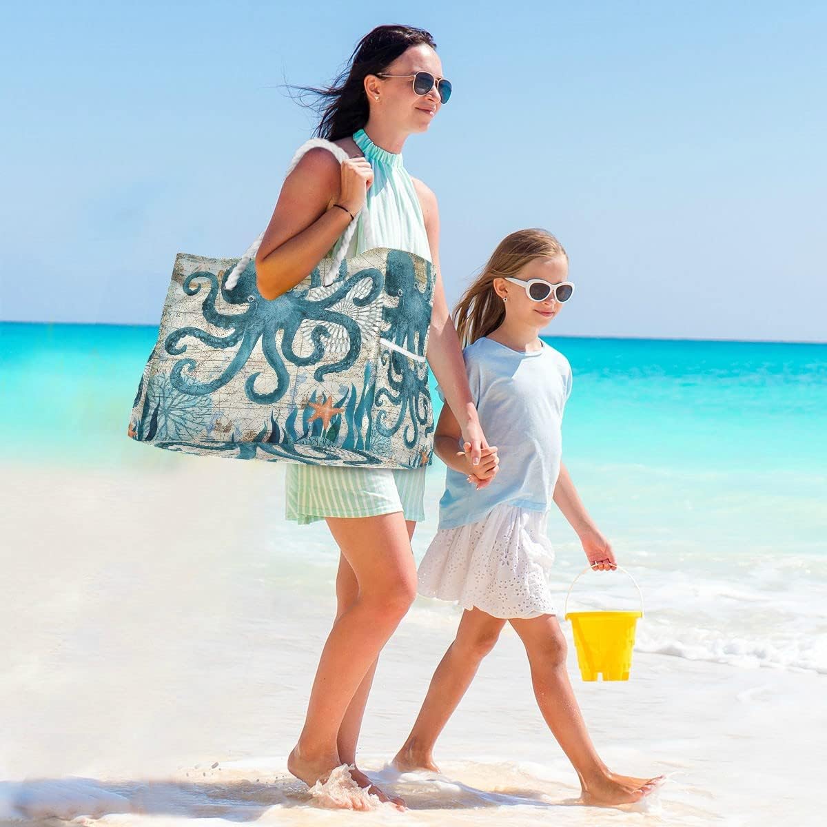 senya Large Beach Bags Totes Canvas Tote Shoulder Bag Soft Wave Water Resistant Bags for Gym Travel Daily Ocean