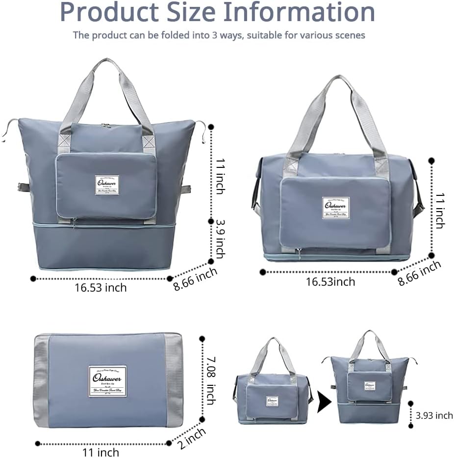 Large Capacity Foldable Travel Bag Expandable Portable Carry on Bag Dry&Wet Separation Sports Duffel Bags