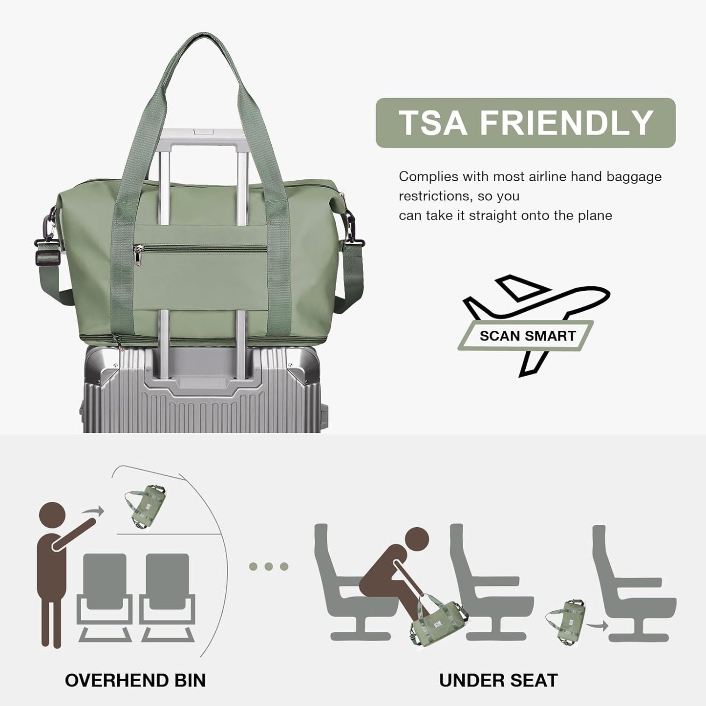 Travel Duffel Bag, Sports Tote Gym Bag, Shoulder Weekender Overnight Bag for Women