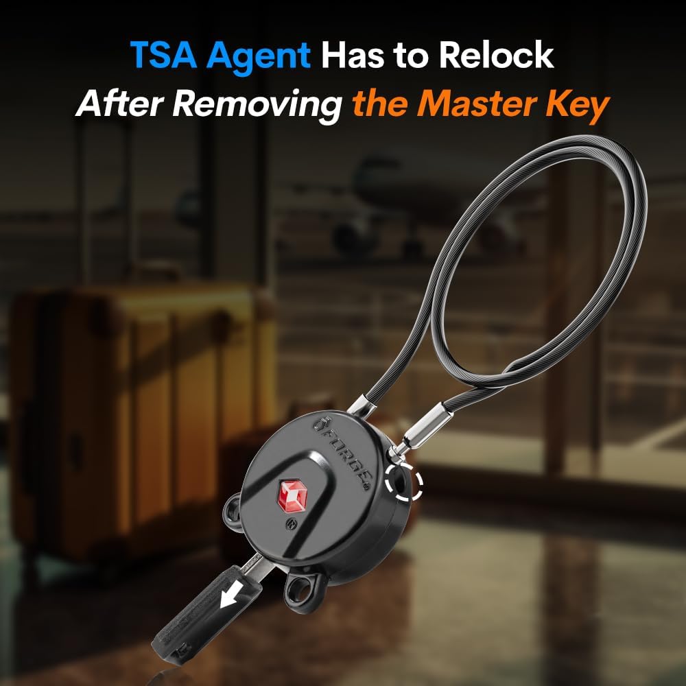 Forge TSA Approved Luggage Locks, Ultra-Secure Dimple Key Travel Lock, Extra long-15'' Cable Locks with Zinc Alloy Body