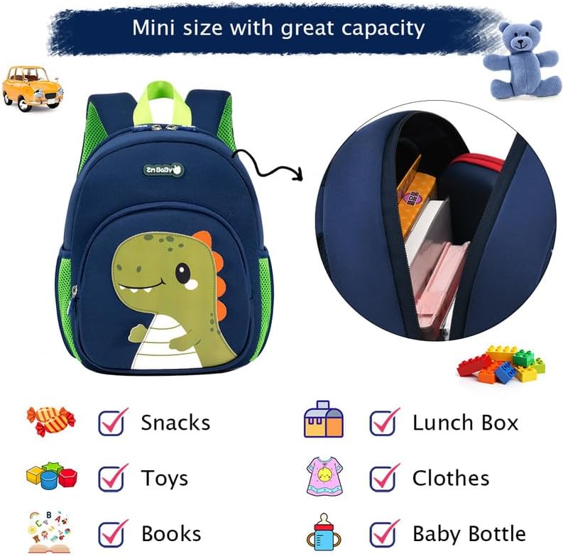 Padgene Toddler Backpacks Kids Preschool Backpack Waterproof Neoprene Animal Schoolbag Lunch backpack 3D Cartoon Mini Travel Bag for Boys Girls Ages 3-5