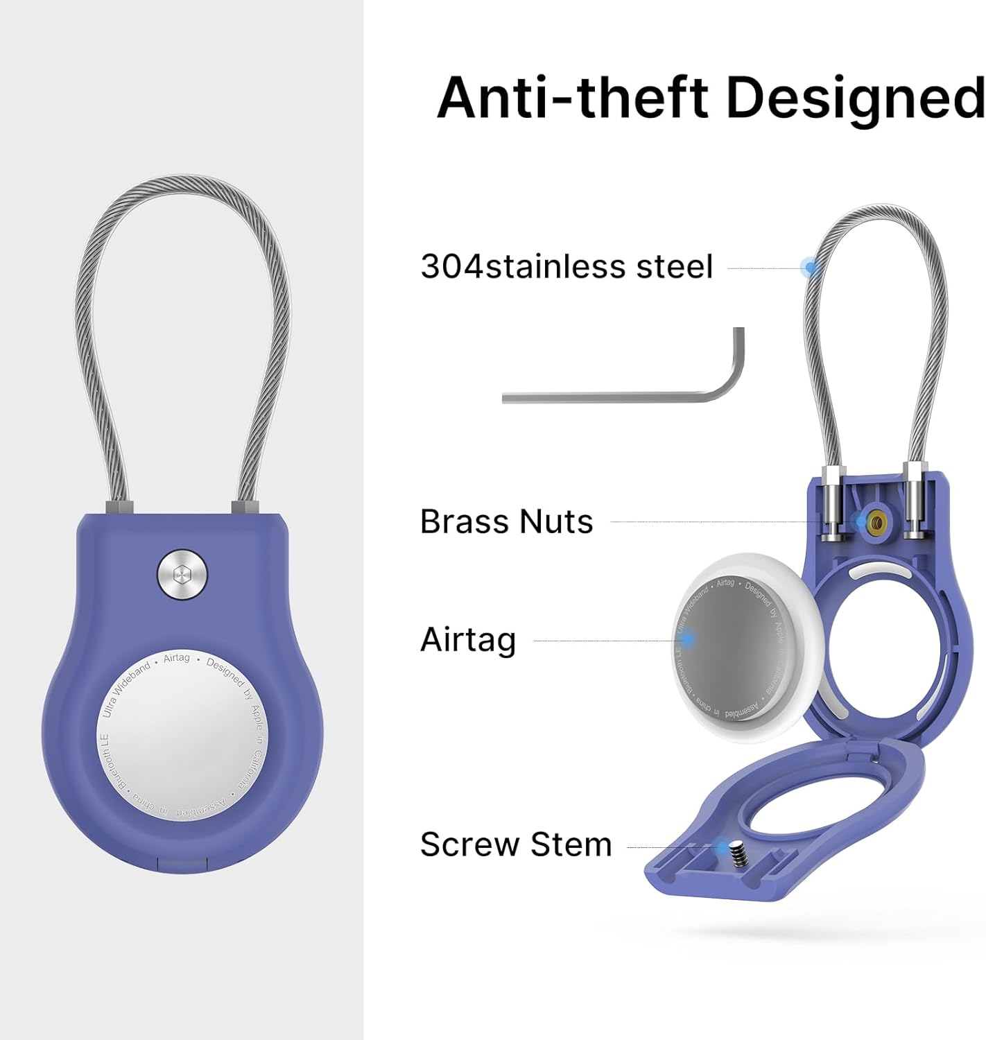 Air tag Holder,(4 Pack) Air Tags Keychain with Secure Lock,Air Tags Case with Wire Cable for Apple Airtag,Anti-Lost Protective Case with Keyring for Luggage, Key, Pet, Bag, Black/Blue