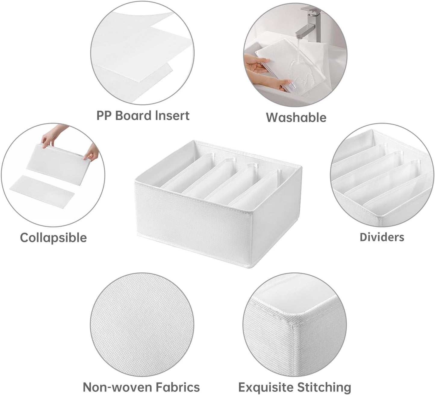 4 Packs Jeans Drawer Organizers for Clothing,5 Grids Compartment Wardrobe clothes organizer,Fabric Washable Closet Organizers and Storage Bins for Jeans,Pants,Bra,Legging,t-shirt-White