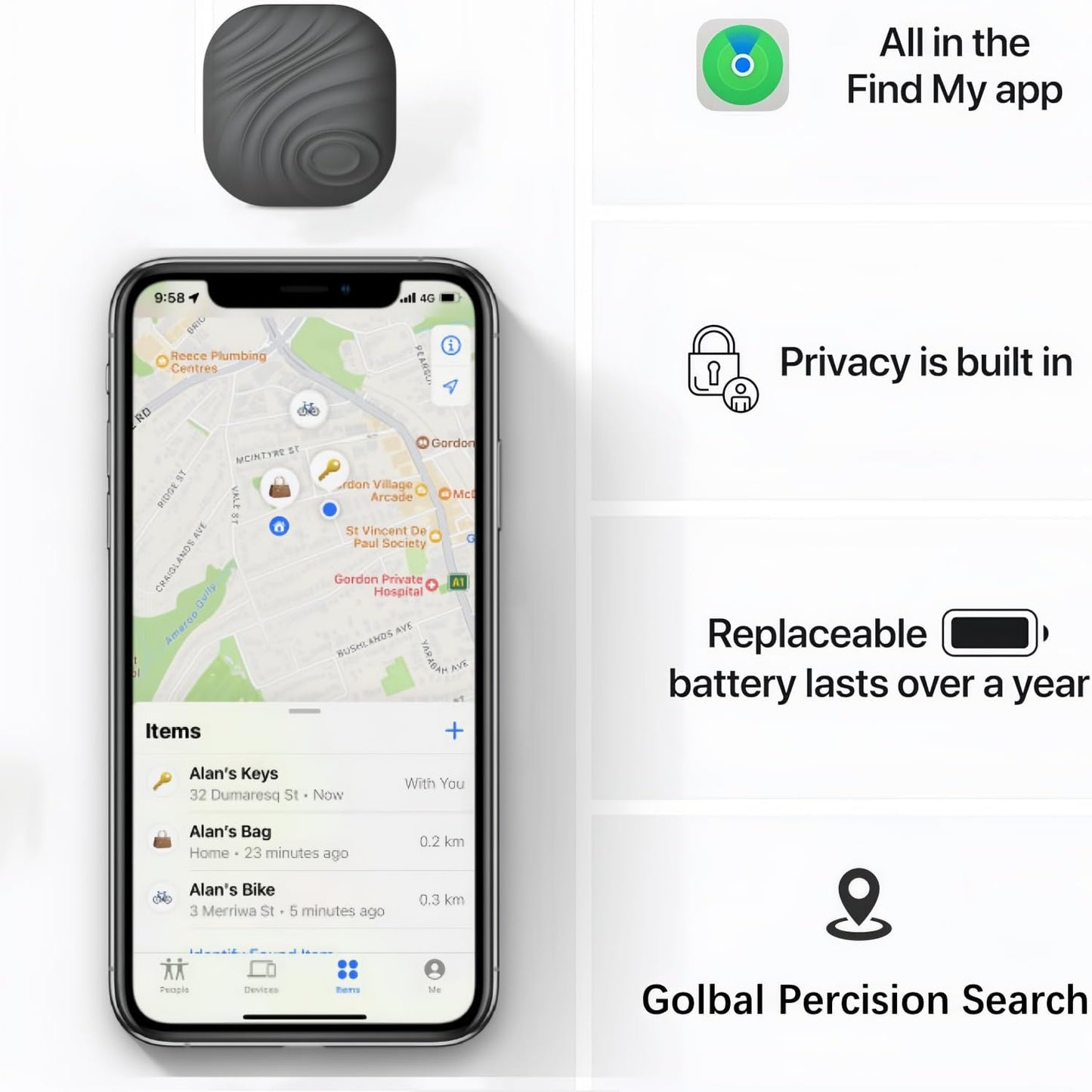 Smart Key Finder - Only iOS(Not for Android) - Bluetooth Smart Key Tracker Tag - Work for Apple Find My - Keep Track of The Items That Matter Most (4-Coffee)