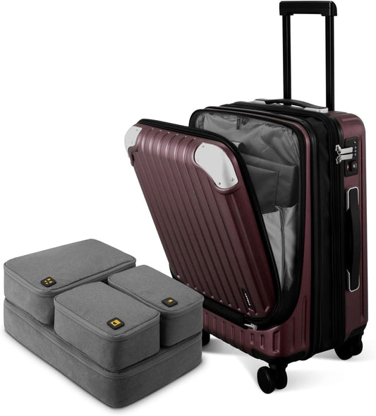 LEVEL8 Grace Carry On Luggage Airline Approved, 20 Inch Expandable Hardside Carry On Suitcase With Wheels, Abs+Pc Small Luggage with Tsa Lock, Red, 20-Inch