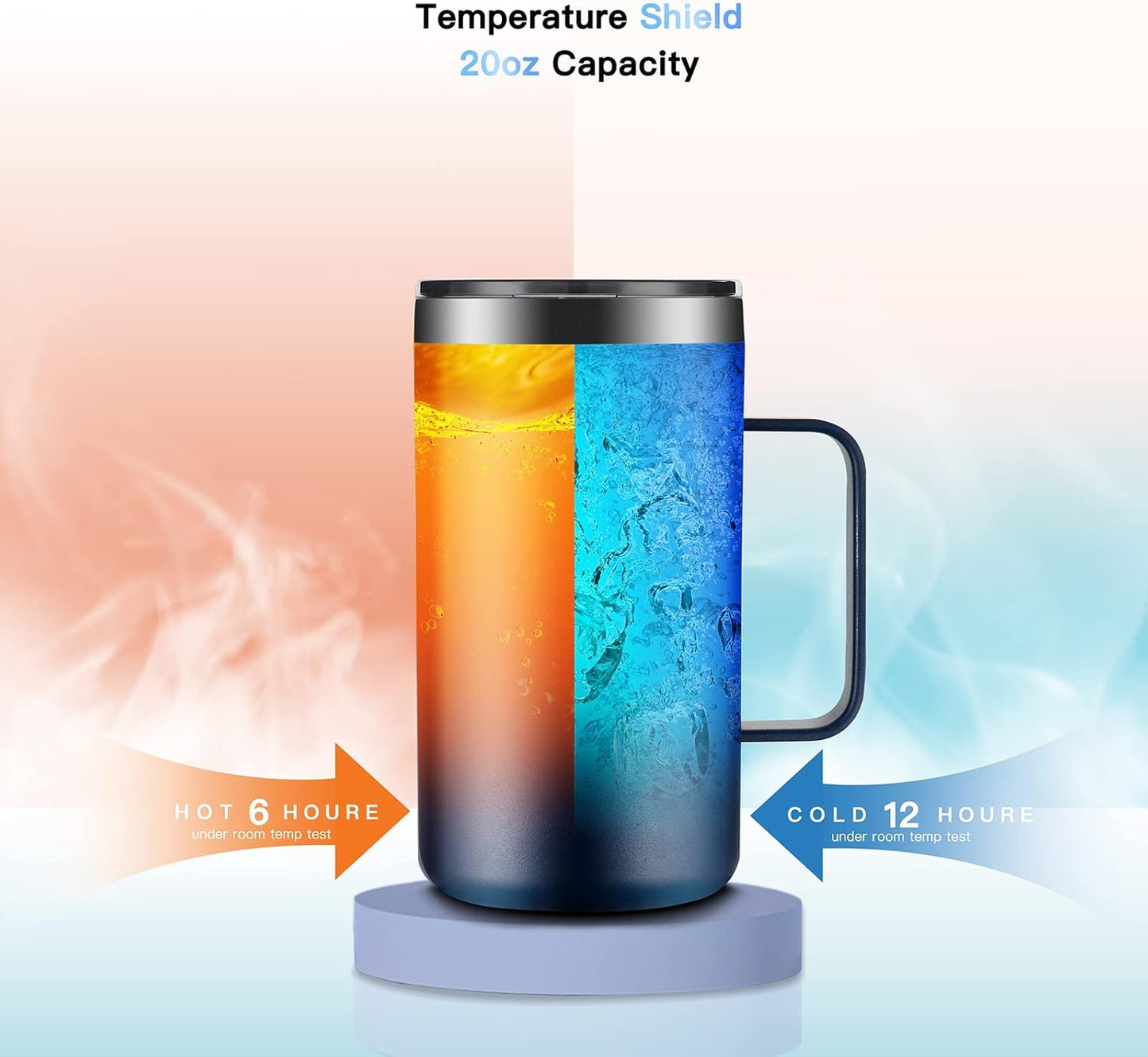 KXIAOCHEN 20oz Insulated Coffee Mug with Lid, Stainless Steel Coffee Cup, Double Wall Vacuum Coffee Tumbler with Handle, Premium Thermal Travel Coffee Mug (Navy Blue Black 2Pack)