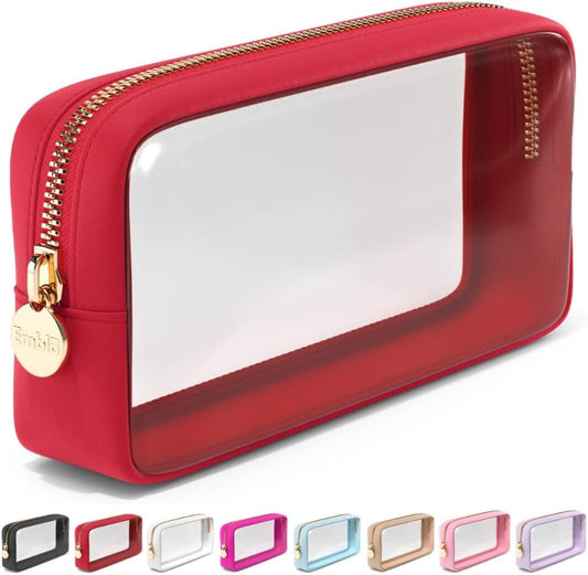 Clear Makeup Bag Zipper Pouch, Transparent Cosmetic Case Organizer, TSA Approved Travel Toiletry Case, Travel Accessories Essentials Makeup Tote for Women, Small Cute Make up Bag for Purse - Ruby