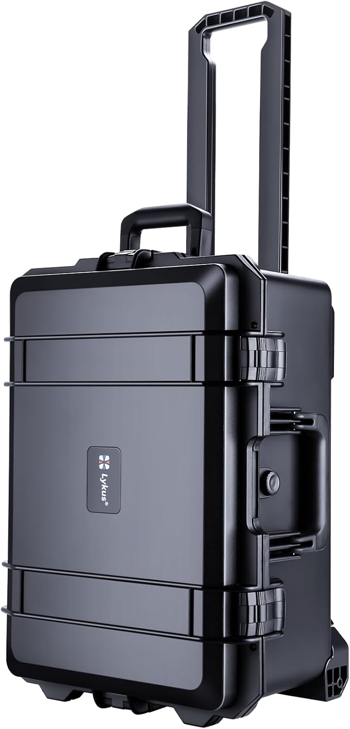 Lykus HC-5220 Waterproof Hard Case with Wheels and Customizable Foam, Interior Size 20.5x14.2x9.7 inch, Suitable for camera, lens, drone, mic, flashlight, projector, electronics, tools, and more
