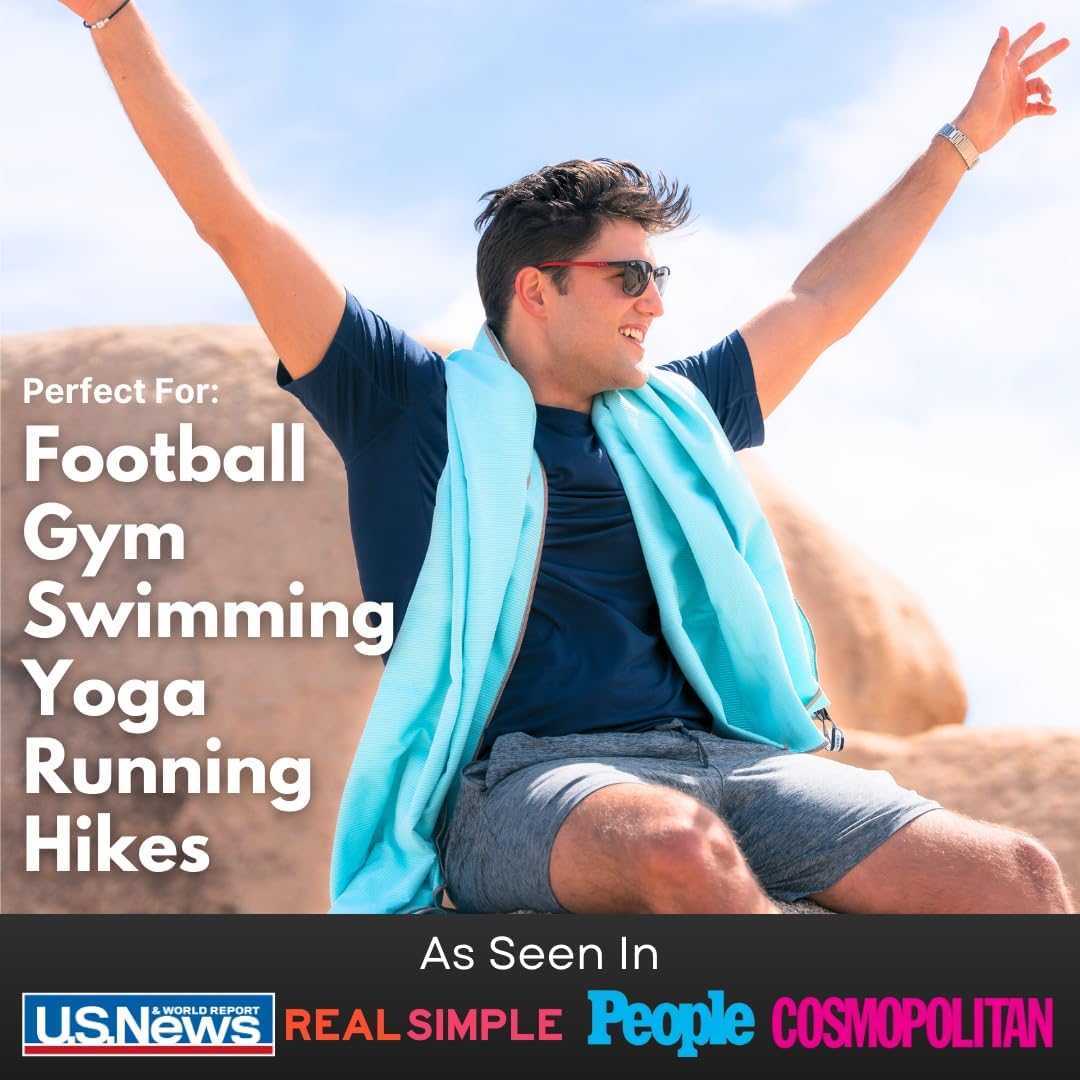 ECCOSOPHY Microfiber Beach Towel – Quick Dry Gym Towel, Highly Absorbent with Ribbed Texture, Lightweight – Ideal for Travel, Pool, Yoga, Fitness & Outdoor Adventures – 40x20 Aqua