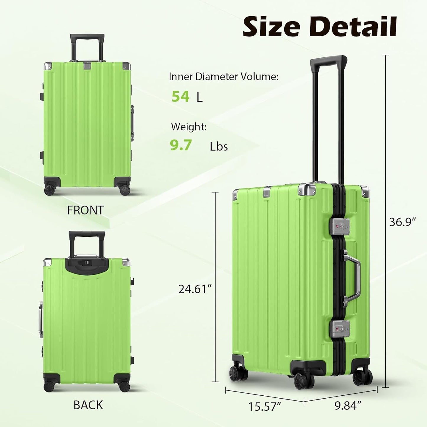 Krute Checked Aluminum Frame Suitcase 24 Inch Zipperless Luggages Hardside PC Luggage With Spinner Wheels TSA Lock USB Charger Suitcases(1 Piece)