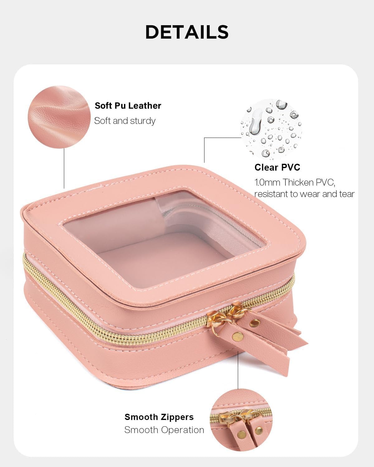 Small Clear Makup Bag, Clear Cosmetic Bags with Zipper Waterproof Small Travel Cosmetic Case Cute Make Up Pouch Mini Car Essentials for Women Travel Car Organizer (Mini Pink)