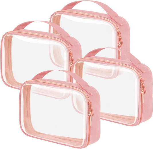 TSA Approved Travel Toiletry Bag,4 Pack Clear Makeup Bags with Handles,Quart Size Clear Cosmetic Bags for Traveling Women,Men,Carry on Airport Airline Compliant Bag,Pink