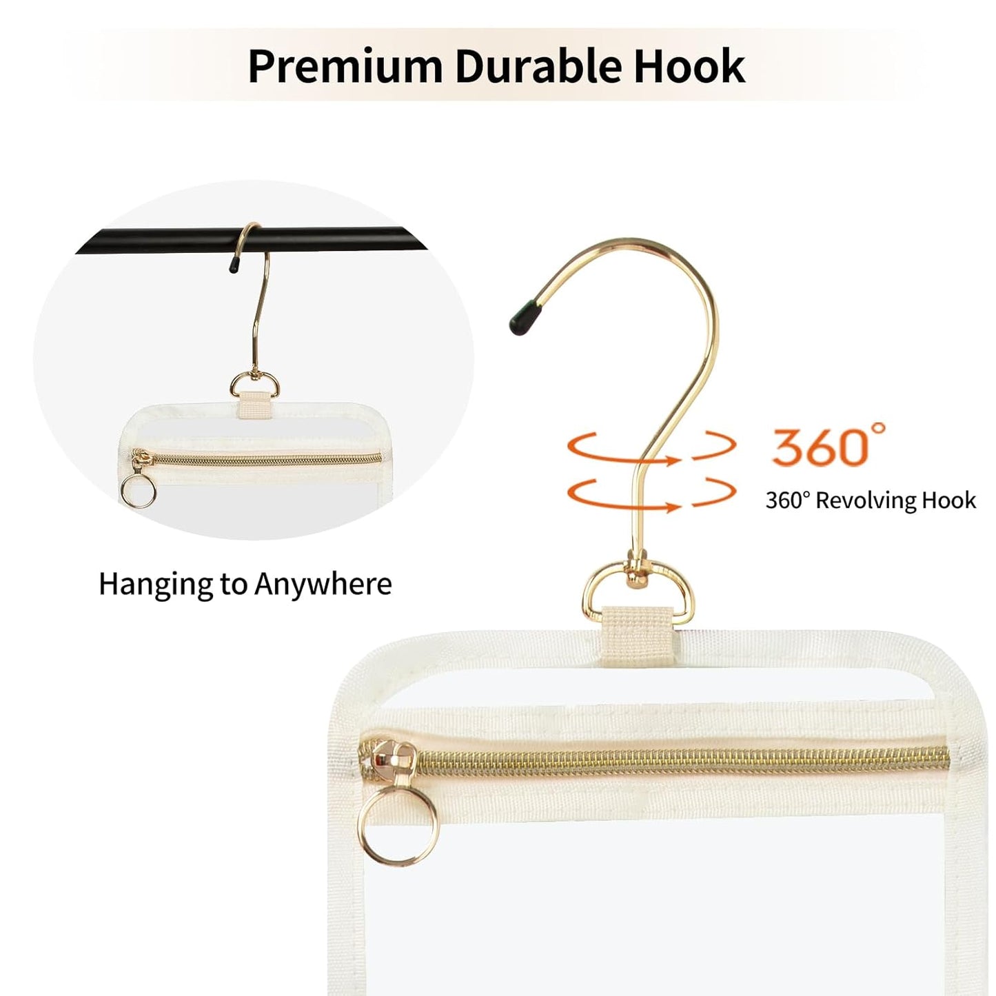 CUBETASTIC Clear Makeup Bags, Travel Make Up Organizer Storage Case, Hanging Toiletry Bag with Zipper Compartment, Small Travel Bag for Toiletries Portable Cosmetic Skincare Pouch with Handle