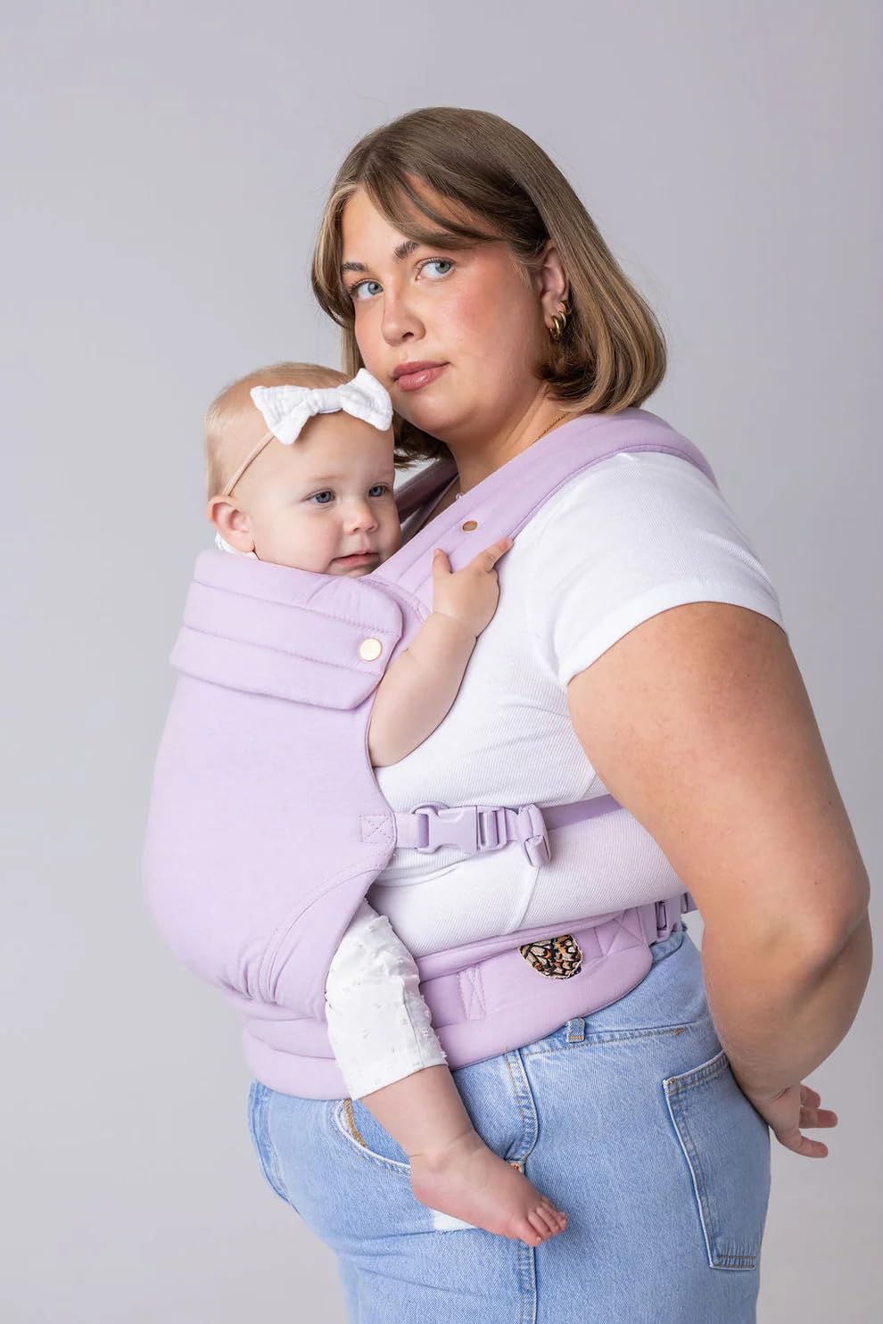 Mabē Monarch Ergonomic Baby Carrier – Premium Cotton Soft Structured Newborn to Toddler Carrier with Hip-Healthy Design, 3 Carry Positions (7-35lbs), Lightweight & Breathable, (Lilac Skies)