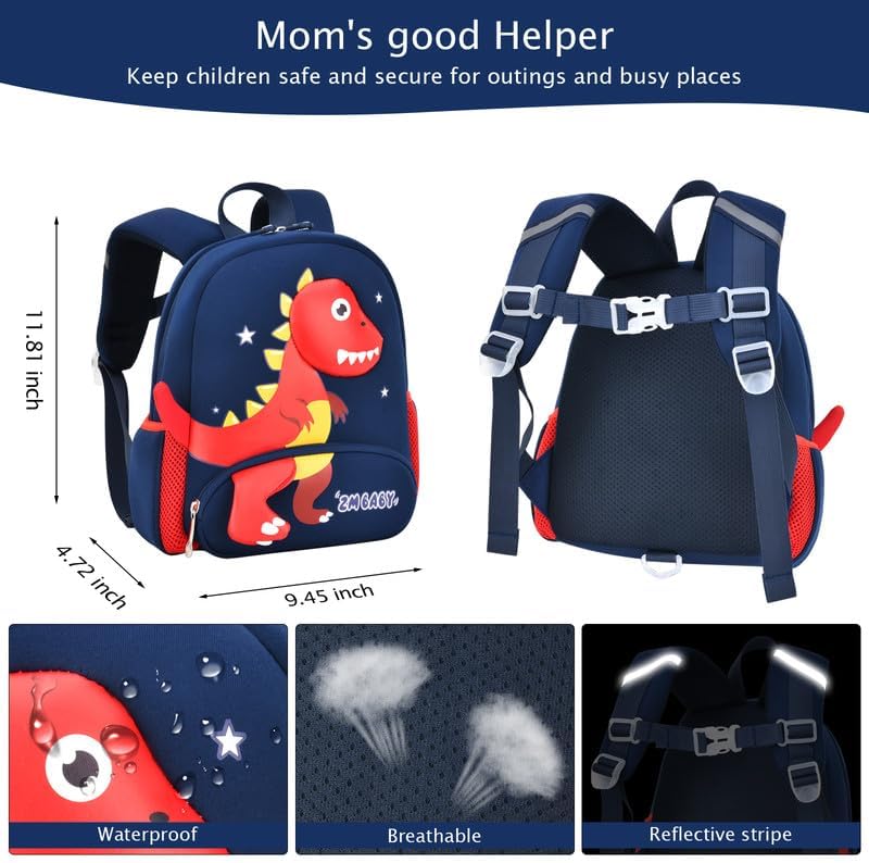 Padgene Toddler Backpacks Kids Preschool Backpack Waterproof Neoprene Animal Schoolbag Lunch backpack 3D Cartoon Mini Travel Bag for Boys Girls Ages 3-5