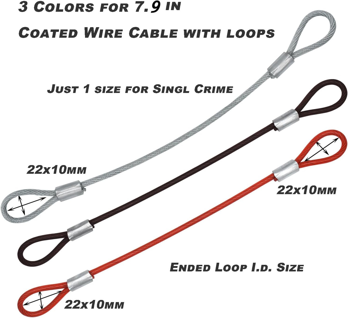 15 pcs 7.9 inch (20cm) 3mm Thickness Galvanized Steel Wire Cable with Loops Vinyl Cover Coated Short Rope Lanyard Lock Safety Tether Chains, Black